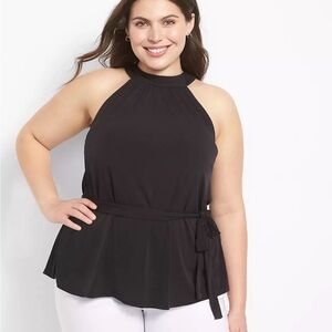 NWT Lane Bryant Sleeveless Halter Neck Swing Belted Black top size 22/24